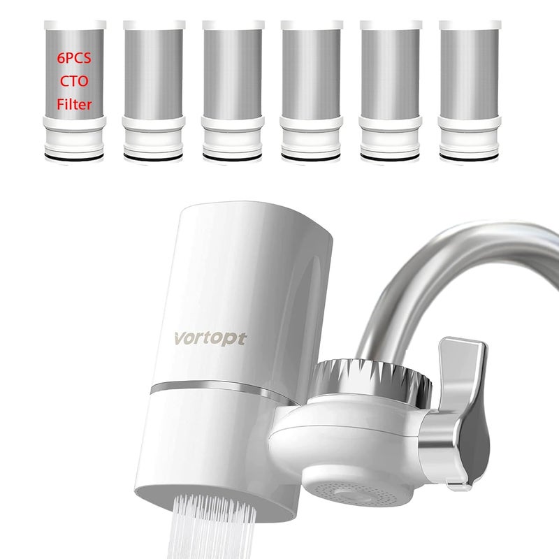 Vortopt Water Filter for Sink Faucet,NSF/ANSI 42 Certified Sink Water Filter,400 Gallon Capacity,Reduces 99% Chlorine & Odors,with 6 Replacement Cartridges. - Image 1